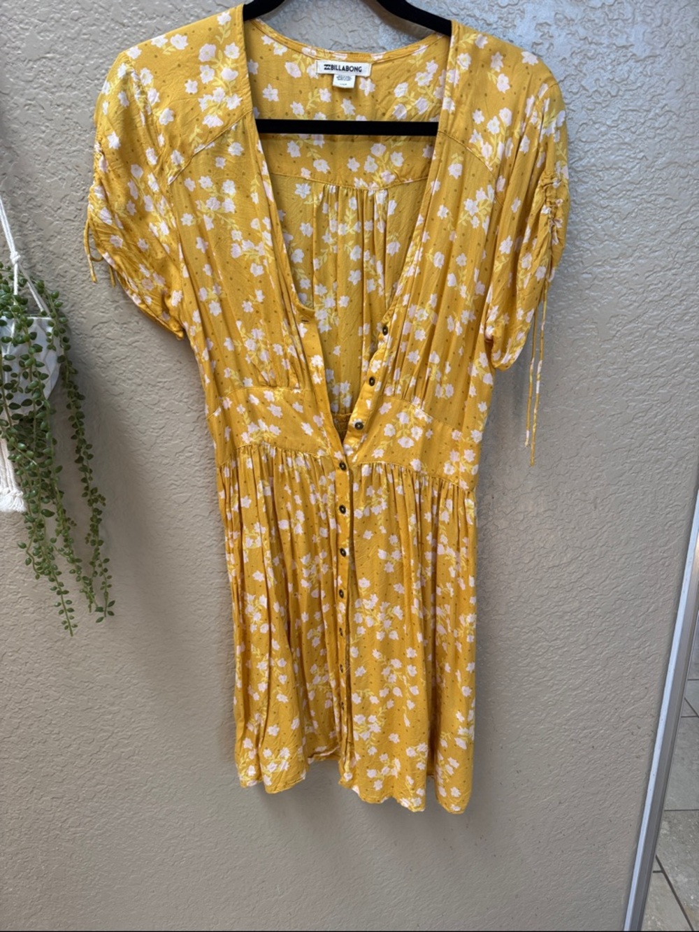 Billabong Mustard Yellow Floral Button-Front Tunic Dress